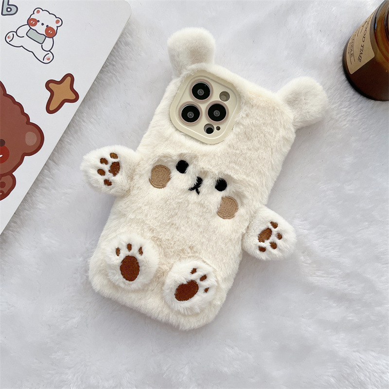 Korean 3D Cartoon Bear Fluffy  - Phone Cases For Iphone 15 review and price
