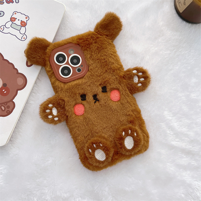 Korean 3D Cartoon Bear Fluffy  - Phone Cases For Iphone 15 review and price