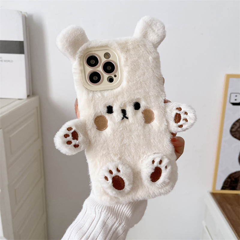 Korean 3D Cartoon Bear Fluffy  - Phone Cases For Iphone 15 review and price